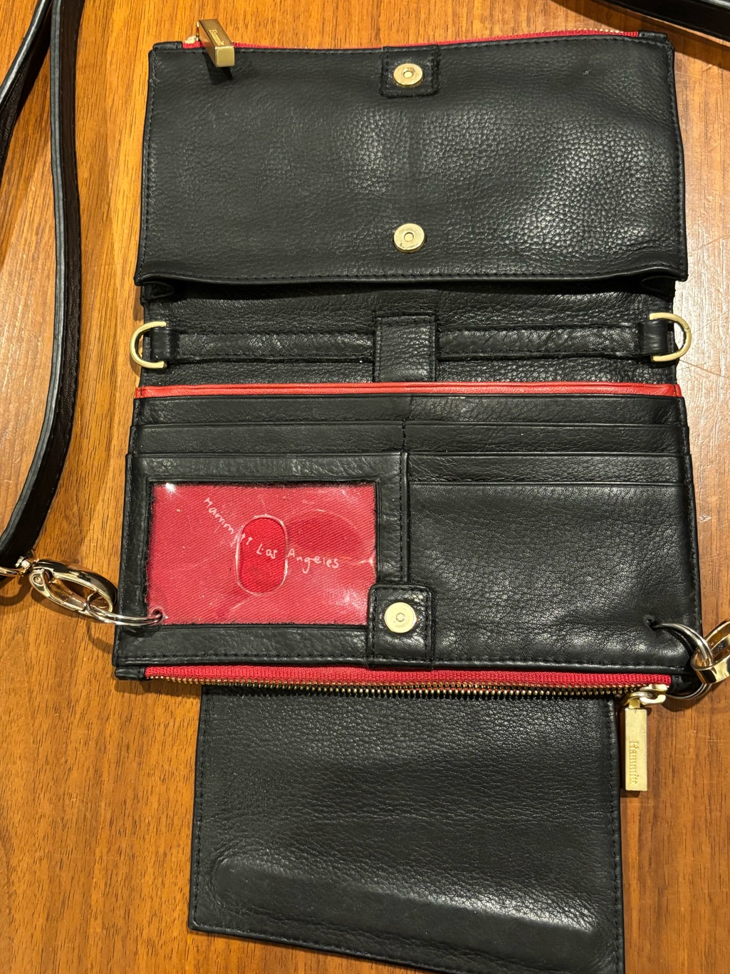 Hammitt Levy Black Leather Gold Grommet With Red Interior — image 7 of 8